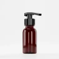 Flacon PET 100ml, brun, filet 28mm PCO 1810, cu pompiță neagră