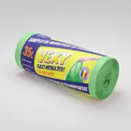 Saci menajeri HDPE cu mâner, 35L, verzi, 30 buc./rolă – VEXY