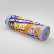 Saci menajeri HDPE cu mâner, 60L, mov, 20 buc./rolă – VEXY
